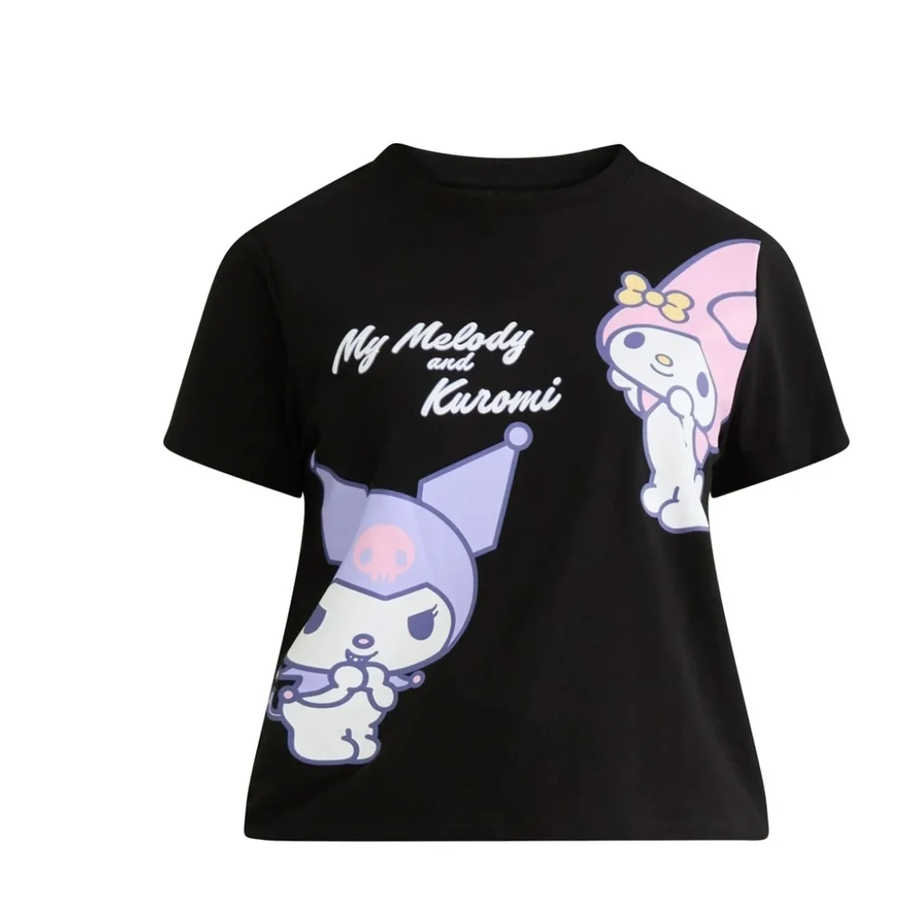 Sanrio Black and Pink Pajama Set with Cartoon Prints